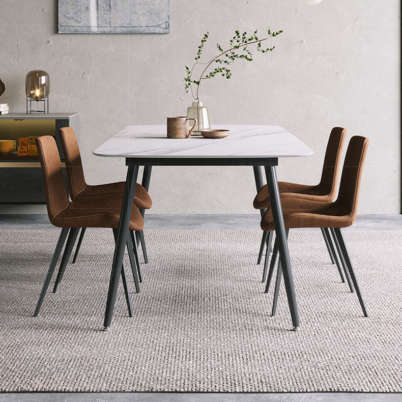 Black Metal Frame Industrial Rectangle Dining Table Sintered Stone Table for Dining Room White 63"L x 35.4"W x 29.5"H Without Chairs Clearhalo 'Dining Tables & Seating' 'Dining Tables' 'dining_table' 'furn' 'furn_dining_table' 'Furniture' 'Kitchen & Dining Furniture' 5446594