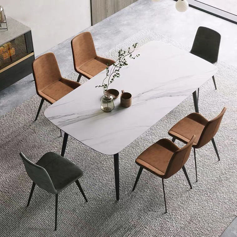 Black Metal Frame Industrial Rectangle Dining Table Sintered Stone Table for Dining Room White Without Chairs Clearhalo 'Dining Tables & Seating' 'Dining Tables' 'dining_table' 'furn' 'furn_dining_table' 'Furniture' 'Kitchen & Dining Furniture' 5446602