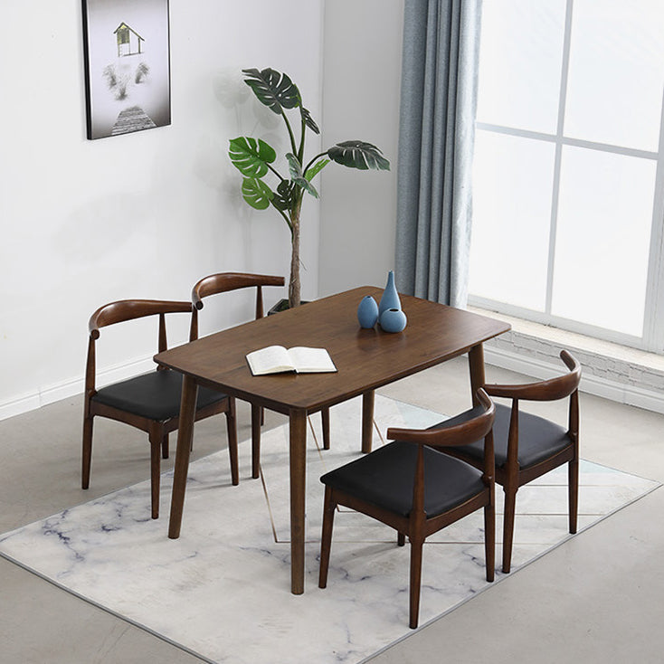 Brown Solid Wood Dining Table Modern Rectangular Furniture with 4 Legs for Office