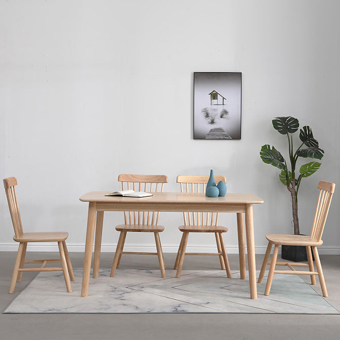 Brown Solid Wood Dining Table Modern Rectangular Furniture with 4 Legs for Office