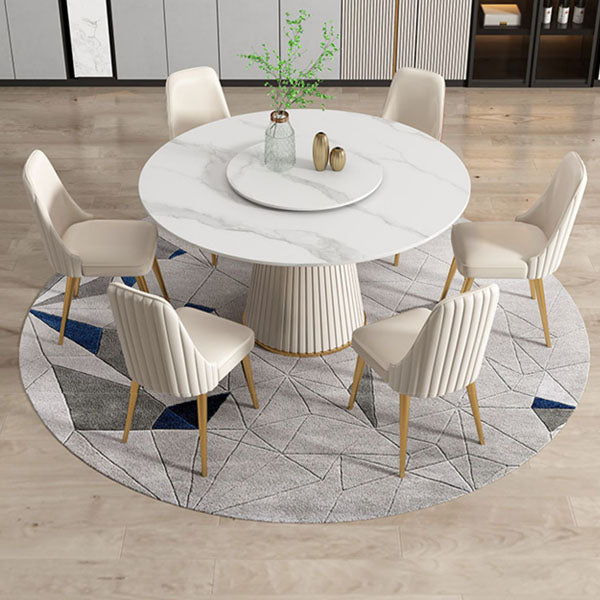 Modern Dinning Table with White Marble Round Dining Table for Kitchen 53.1"L x 53.1"W x 29.5"H Without Chairs Clearhalo 'Dining Tables & Seating' 'Dining Tables' 'dining_table' 'furn' 'furn_dining_table' 'Furniture' 'Kitchen & Dining Furniture' 5446663