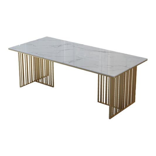 Luxury Rectangle Dining Table Sintered Stone Top Gold Metal Base Table White Without Chairs