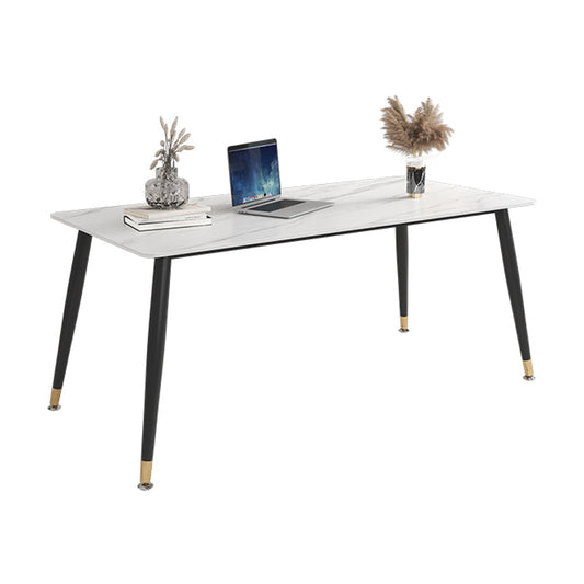 Traditional Luxury Dining Table Sintered Stone Rectangle 4 Legs Table for Home White Without Chairs