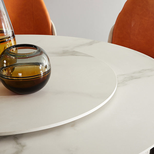 Modern Stone Round Table Standard Height Dining Room Table with Pedestal Base