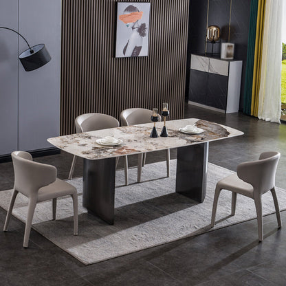 Tavolo in pietra sinterizzato per il ristorante tavolo da pranzo industriale industriale con doppio piedistallo