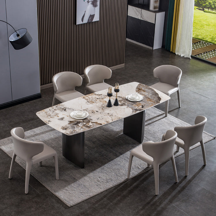 Tavolo in pietra sinterizzato per il ristorante tavolo da pranzo industriale industriale con doppio piedistallo