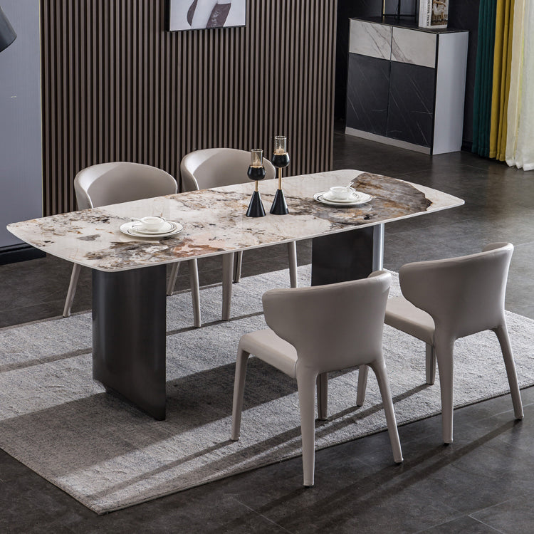 Tavolo in pietra sinterizzato per il ristorante tavolo da pranzo industriale industriale con doppio piedistallo