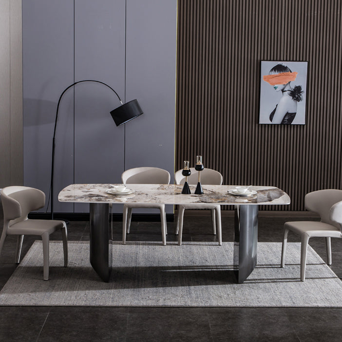 Tavolo in pietra sinterizzato per il ristorante tavolo da pranzo industriale industriale con doppio piedistallo