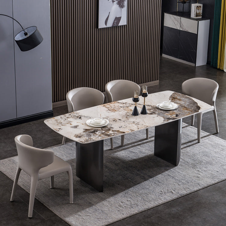 Tavolo in pietra sinterizzato per il ristorante tavolo da pranzo industriale industriale con doppio piedistallo