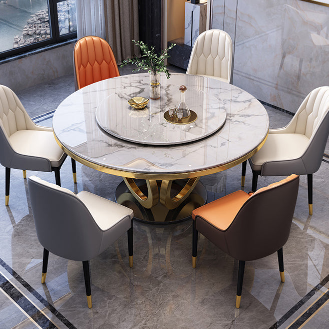 Sintered Stone Top Rotatable Round Table for Restaurant Luxury Dining Table Metal Base