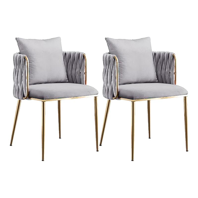 Glam Upholstered Dining Arm Chair Velvet Dining Chair with Gold Legs Light Gray 2 Piece Set Clearhalo 'Dining Chairs' 'Dining Tables & Seating' 'dining_chair' 'furn' 'furn_dining_chair' 'Furniture' 'Kitchen & Dining Furniture' 5446896