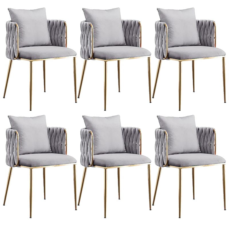 Glam Upholstered Dining Arm Chair Velvet Dining Chair with Gold Legs Light Gray 6 Piece Set Clearhalo 'Dining Chairs' 'Dining Tables & Seating' 'dining_chair' 'furn' 'furn_dining_chair' 'Furniture' 'Kitchen & Dining Furniture' 5446899
