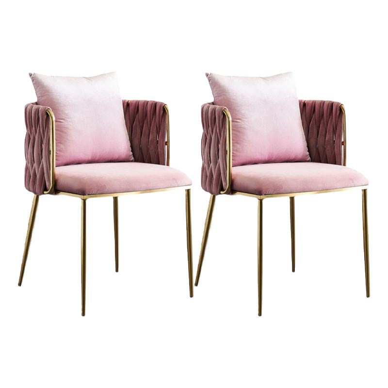 Glam Upholstered Dining Arm Chair Velvet Dining Chair with Gold Legs Pink 2 Piece Set Clearhalo 'Dining Chairs' 'Dining Tables & Seating' 'dining_chair' 'furn' 'furn_dining_chair' 'Furniture' 'Kitchen & Dining Furniture' 5446903