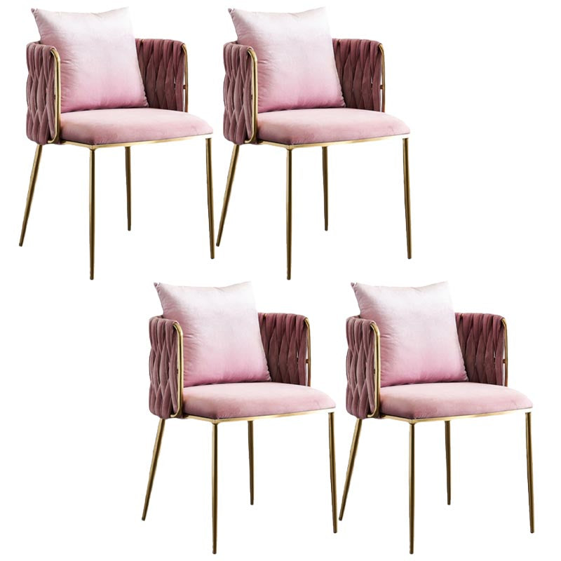 Glam Upholstered Dining Arm Chair Velvet Dining Chair with Gold Legs Pink 4 Piece Set Clearhalo 'Dining Chairs' 'Dining Tables & Seating' 'dining_chair' 'furn' 'furn_dining_chair' 'Furniture' 'Kitchen & Dining Furniture' 5446906