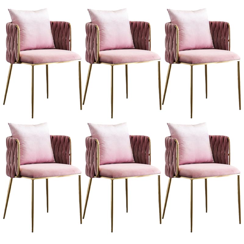 Glam Upholstered Dining Arm Chair Velvet Dining Chair with Gold Legs Pink 6 Piece Set Clearhalo 'Dining Chairs' 'Dining Tables & Seating' 'dining_chair' 'furn' 'furn_dining_chair' 'Furniture' 'Kitchen & Dining Furniture' 5446908