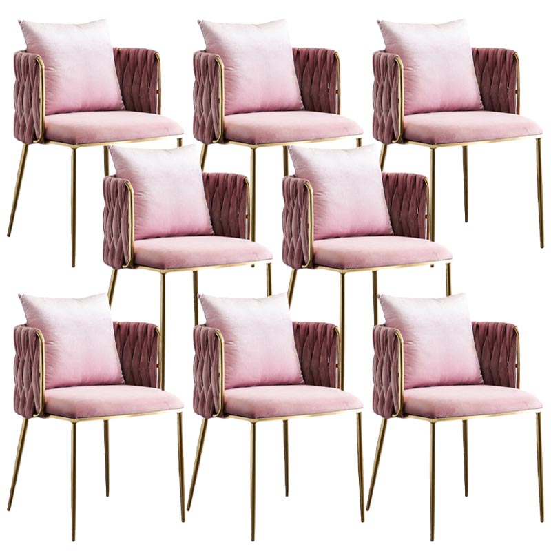 Glam Upholstered Dining Arm Chair Velvet Dining Chair with Gold Legs Pink 8 Piece Set Clearhalo 'Dining Chairs' 'Dining Tables & Seating' 'dining_chair' 'furn' 'furn_dining_chair' 'Furniture' 'Kitchen & Dining Furniture' 5446910