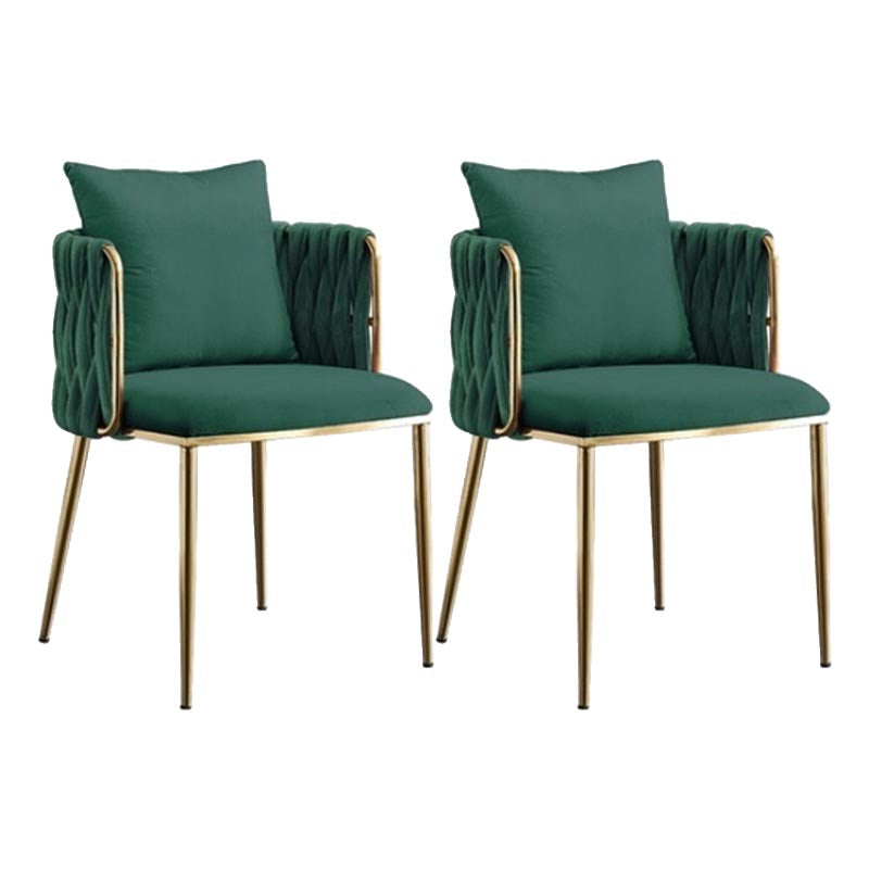 Glam Upholstered Dining Arm Chair Velvet Dining Chair with Gold Legs Green 2 Piece Set Clearhalo 'Dining Chairs' 'Dining Tables & Seating' 'dining_chair' 'furn' 'furn_dining_chair' 'Furniture' 'Kitchen & Dining Furniture' 5446911