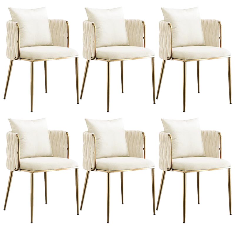 Glam Upholstered Dining Arm Chair Velvet Dining Chair with Gold Legs Off-White 6 Piece Set Clearhalo 'Dining Chairs' 'Dining Tables & Seating' 'dining_chair' 'furn' 'furn_dining_chair' 'Furniture' 'Kitchen & Dining Furniture' 5446923