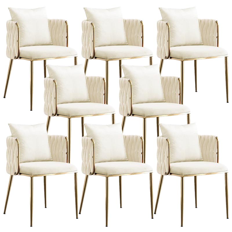 Glam Upholstered Dining Arm Chair Velvet Dining Chair with Gold Legs Off-White 8 Piece Set Clearhalo 'Dining Chairs' 'Dining Tables & Seating' 'dining_chair' 'furn' 'furn_dining_chair' 'Furniture' 'Kitchen & Dining Furniture' 5446924