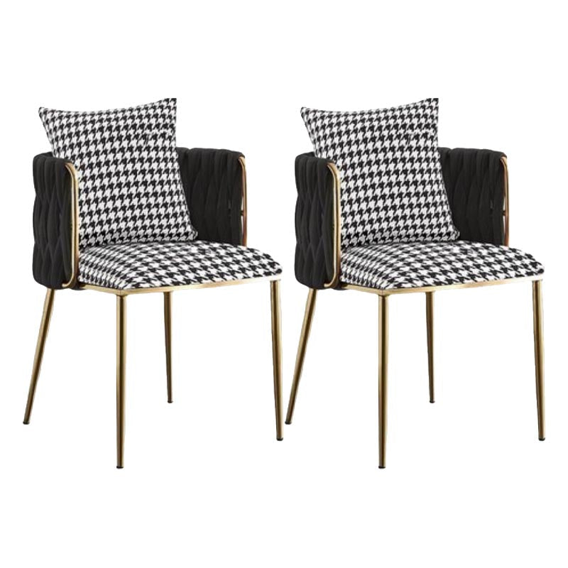 Glam Upholstered Dining Arm Chair Velvet Dining Chair with Gold Legs Houndstooth pattern 2 Piece Set Clearhalo 'Dining Chairs' 'Dining Tables & Seating' 'dining_chair' 'furn' 'furn_dining_chair' 'Furniture' 'Kitchen & Dining Furniture' 5446925