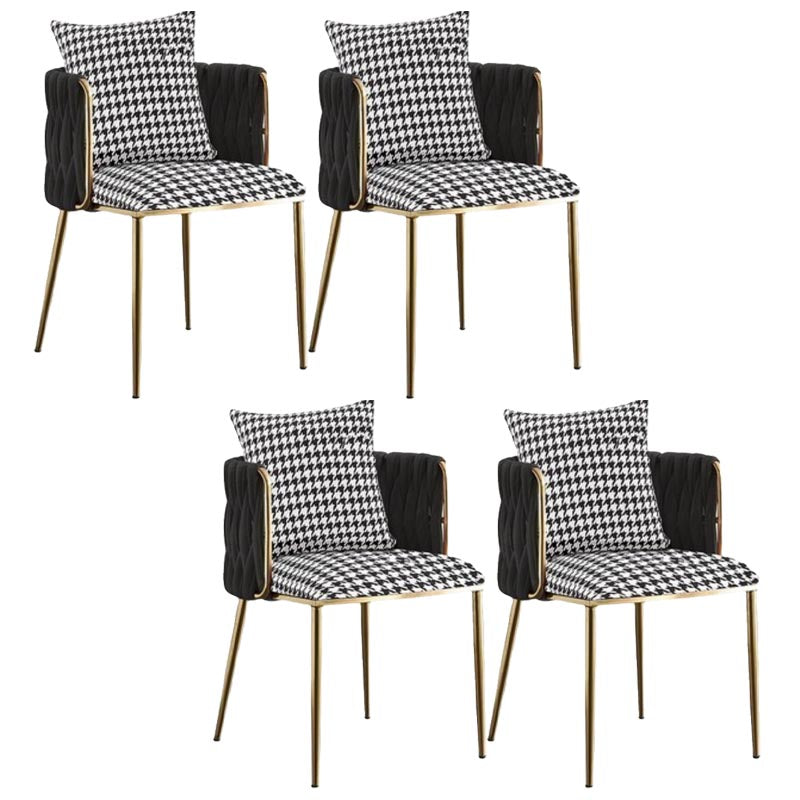 Glam Upholstered Dining Arm Chair Velvet Dining Chair with Gold Legs Houndstooth pattern 4 Piece Set Clearhalo 'Dining Chairs' 'Dining Tables & Seating' 'dining_chair' 'furn' 'furn_dining_chair' 'Furniture' 'Kitchen & Dining Furniture' 5446926