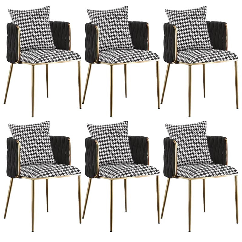 Glam Upholstered Dining Arm Chair Velvet Dining Chair with Gold Legs Houndstooth pattern 6 Piece Set Clearhalo 'Dining Chairs' 'Dining Tables & Seating' 'dining_chair' 'furn' 'furn_dining_chair' 'Furniture' 'Kitchen & Dining Furniture' 5446927