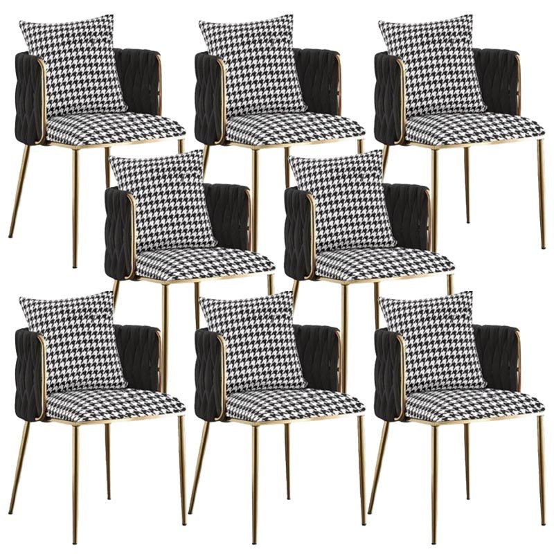Glam Upholstered Dining Arm Chair Velvet Dining Chair with Gold Legs Houndstooth pattern 8 Piece Set Clearhalo 'Dining Chairs' 'Dining Tables & Seating' 'dining_chair' 'furn' 'furn_dining_chair' 'Furniture' 'Kitchen & Dining Furniture' 5446928