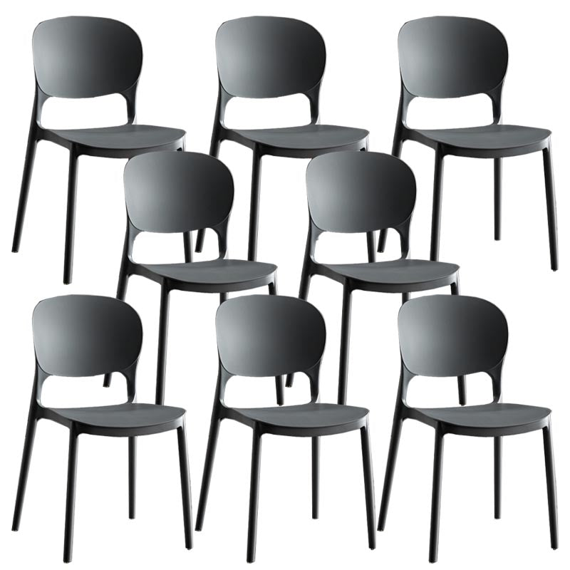 Glam Plastic Side Chair Stacking Open Back Dining Side Chair Grey 8 Piece Set Clearhalo 'Dining Chairs' 'Dining Tables & Seating' 'dining_chair' 'furn' 'furn_dining_chair' 'Furniture' 'Kitchen & Dining Furniture' 5447145
