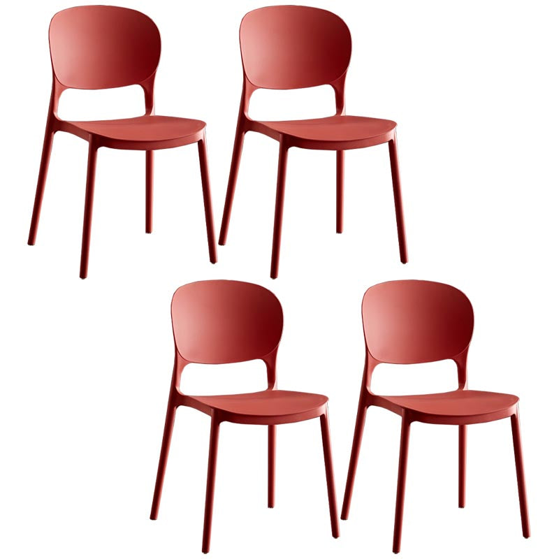 Glam Plastic Side Chair Stacking Open Back Dining Side Chair Red 4 Piece Set Clearhalo 'Dining Chairs' 'Dining Tables & Seating' 'dining_chair' 'furn' 'furn_dining_chair' 'Furniture' 'Kitchen & Dining Furniture' 5447157
