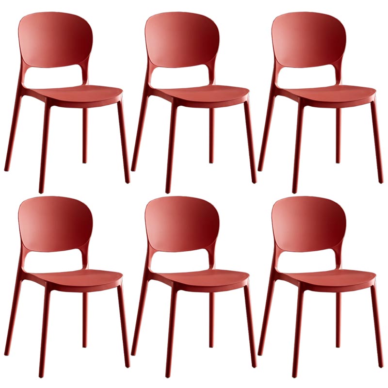 Glam Plastic Side Chair Stacking Open Back Dining Side Chair Red 6 Piece Set Clearhalo 'Dining Chairs' 'Dining Tables & Seating' 'dining_chair' 'furn' 'furn_dining_chair' 'Furniture' 'Kitchen & Dining Furniture' 5447160