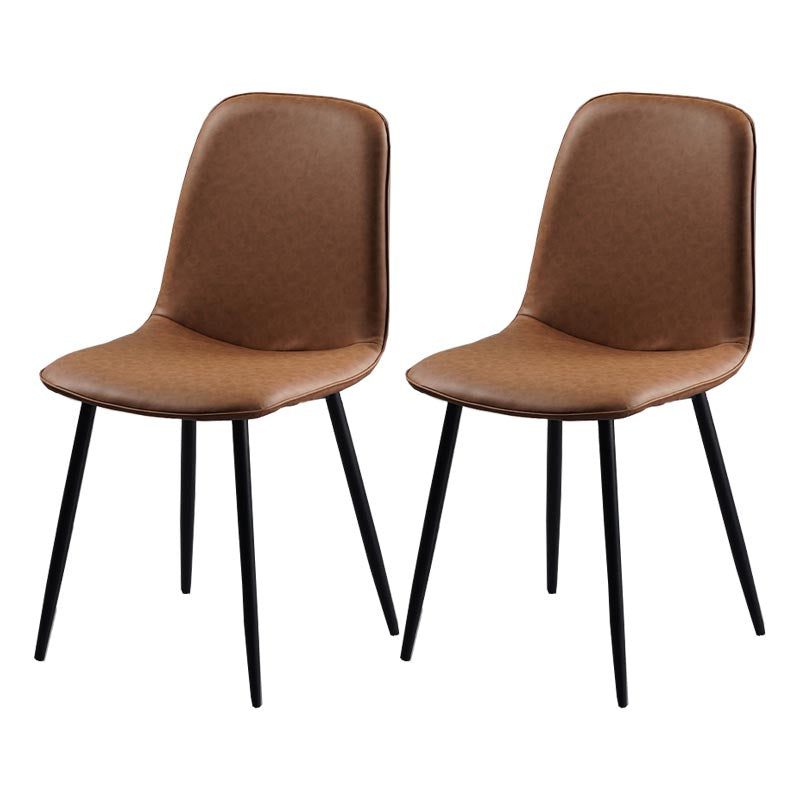 Industrial Leather Armless Dining Chair Wingback Side Chair for Kitchen Brown 2 Piece Set Clearhalo 'Dining Chairs' 'Dining Tables & Seating' 'dining_chair' 'furn' 'furn_dining_chair' 'Furniture' 'Kitchen & Dining Furniture' 5447292