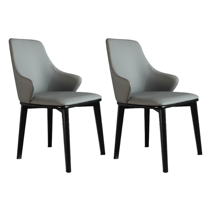 Glam Wingback Arm stoel lederen eetkamerstoel met donkere as massief houten benen