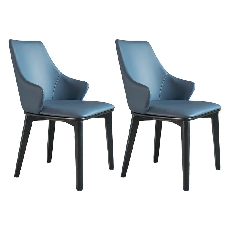 Glam Wingback Arm stoel lederen eetkamerstoel met donkere as massief houten benen