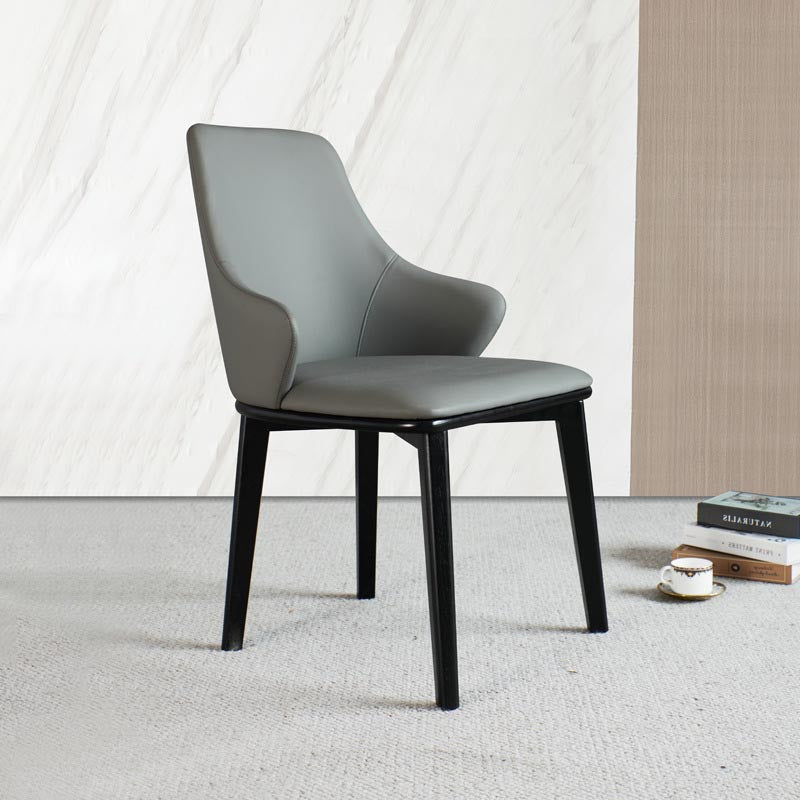 Glam Wingback Arm stoel lederen eetkamerstoel met donkere as massief houten benen