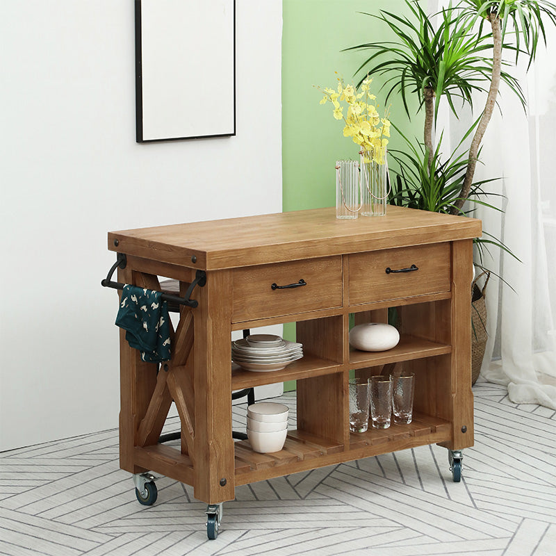 Industrial Stationary Kitchen Cart Wood Rectangular Kitchen Island Cart Brown Clearhalo 'furn' 'furn_kitchen_islands_carts' 'Furniture' 'Kitchen & Dining Furniture' 'Kitchen Islands & Carts' 'kitchen_islands_carts' 5447830