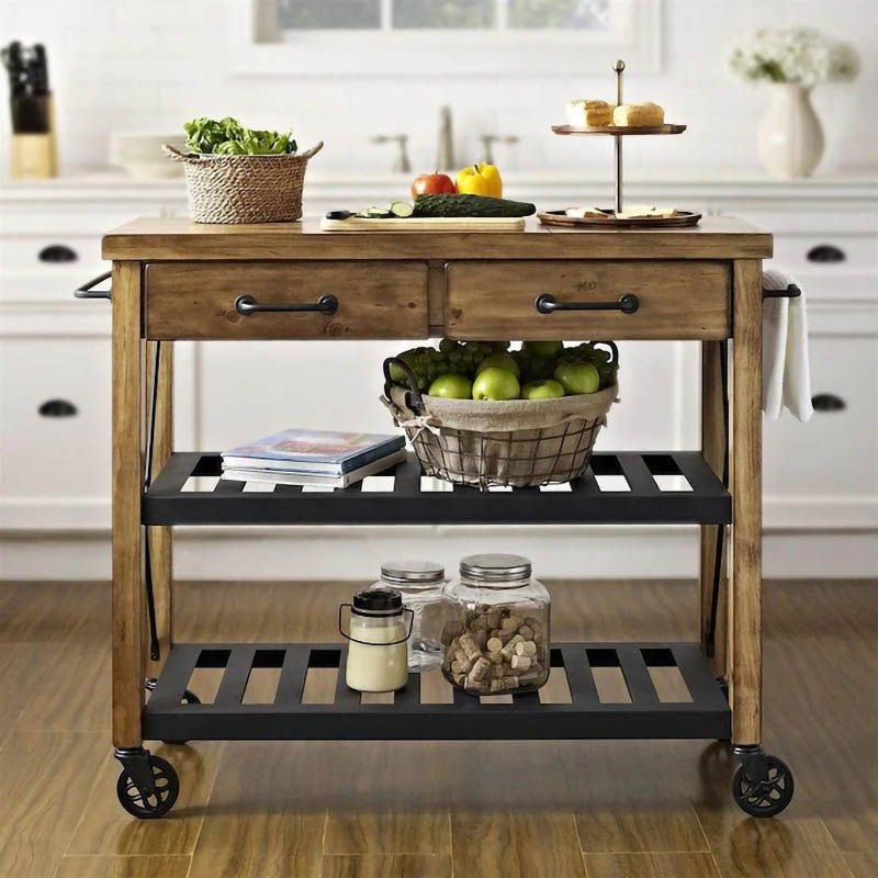 Industrial Rolling Kitchen Cart Wood Rectangular Kitchen Island Cart Clearhalo 'furn' 'furn_kitchen_islands_carts' 'Furniture' 'Kitchen & Dining Furniture' 'Kitchen Islands & Carts' 'kitchen_islands_carts' 5447866