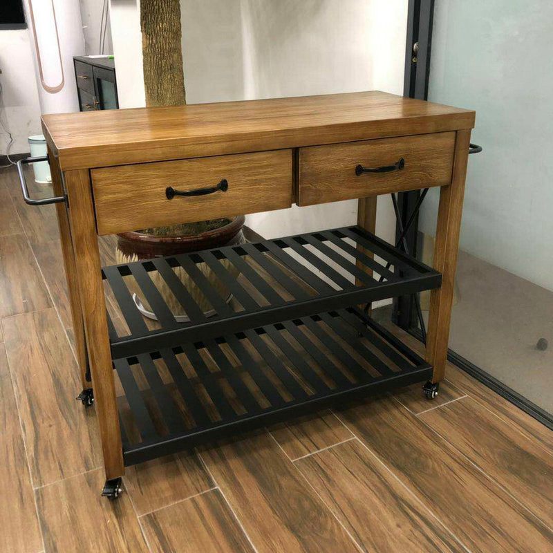 Industrial Rolling Kitchen Cart Wood Rectangular Kitchen Island Cart Clearhalo 'furn' 'furn_kitchen_islands_carts' 'Furniture' 'Kitchen & Dining Furniture' 'Kitchen Islands & Carts' 'kitchen_islands_carts' 5447871