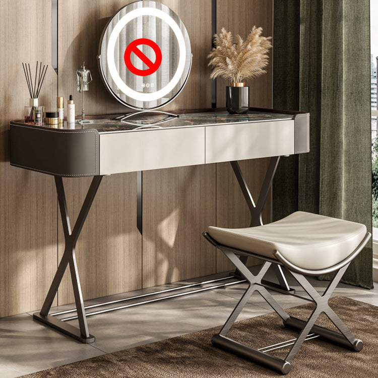 Dresser Makeup Counter With 2 Storage Drawers and Stool for Bedroom Makeup Vanity & Stools Black Clearhalo 'Bedroom Furniture' 'furn' 'furn_makeup_vanities' 'Furniture' 'Makeup Vanities' 'makeup_vanities' 5450829