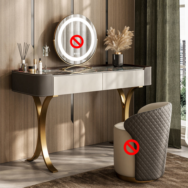 Dresser Makeup Counter With 2 Storage Drawers and Stool for Bedroom Makeup Vanity Gold Clearhalo 'Bedroom Furniture' 'furn' 'furn_makeup_vanities' 'Furniture' 'Makeup Vanities' 'makeup_vanities' 5450830