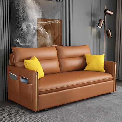 Convertible Contemporary Square Arm Faux Leather Bed Sofa Couch