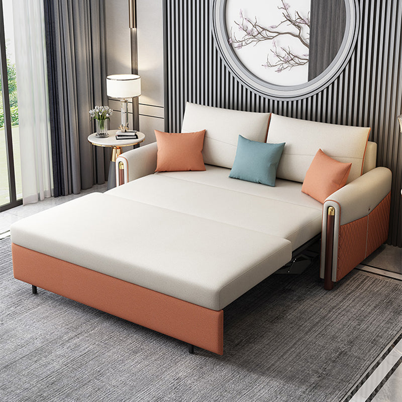 Cama de sofá resistente a la mancha de cuero sintética de brazo cuadrado contemporáneo con 2 almohadas