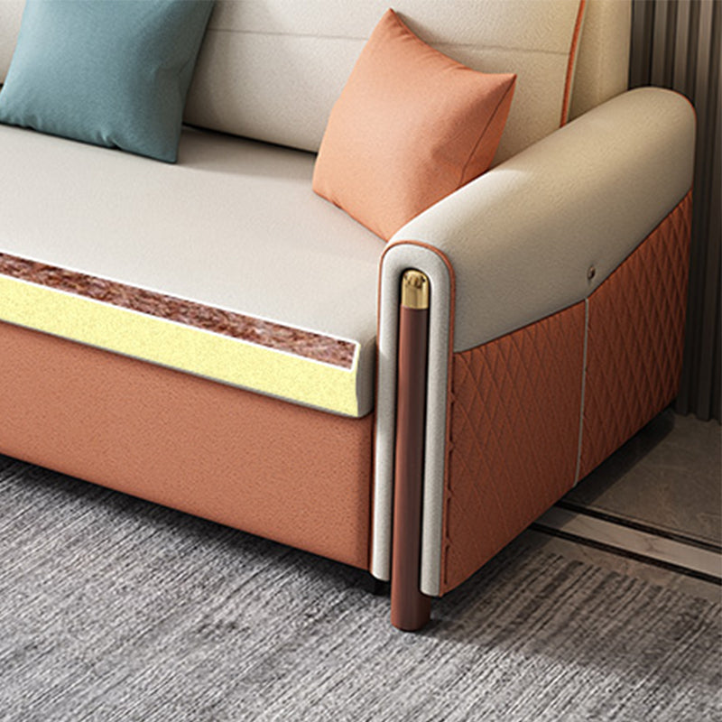Cama de sofá resistente a la mancha de cuero sintética de brazo cuadrado contemporáneo con 2 almohadas