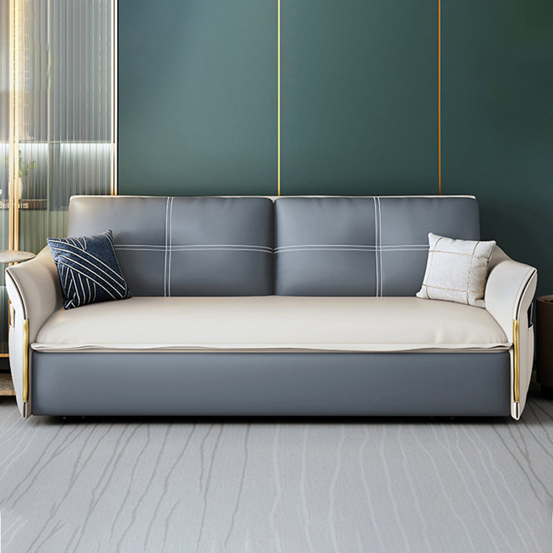 Faux Leather Stain Resistant Contemporary Flared Arm Couch Bed Storage Not Included Cotton Clearhalo 'furn' 'furn_sofas' 'Furniture' 'Living Room Furniture' 'Sofa' 'sofas' 5450939