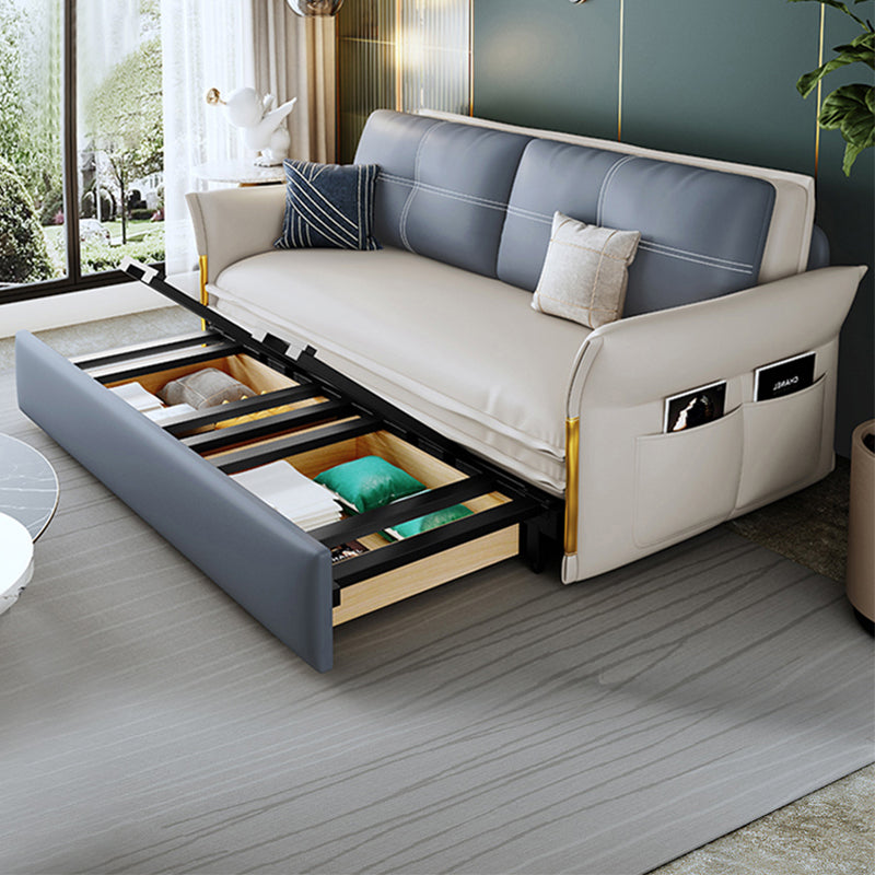 Faux Leather Stain Resistant Contemporary Flared Arm Couch Bed Storage Included Clearhalo 'furn' 'furn_sofas' 'Furniture' 'Living Room Furniture' 'Sofa' 'sofas' 5450941