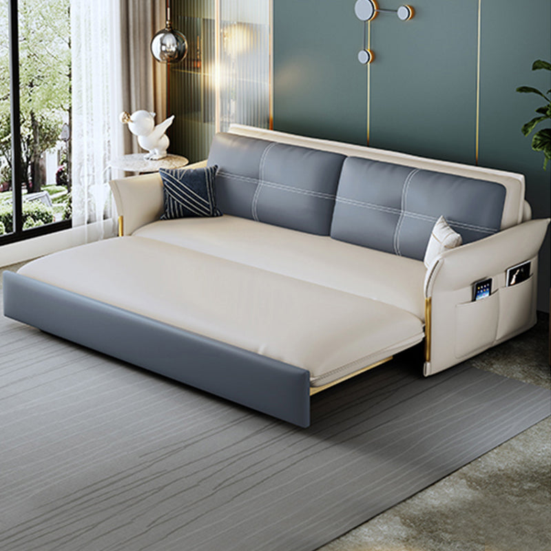 Faux Leather Stain Resistant Contemporary Flared Arm Couch Bed Clearhalo 'furn' 'furn_sofas' 'Furniture' 'Living Room Furniture' 'Sofa' 'sofas' 5450942