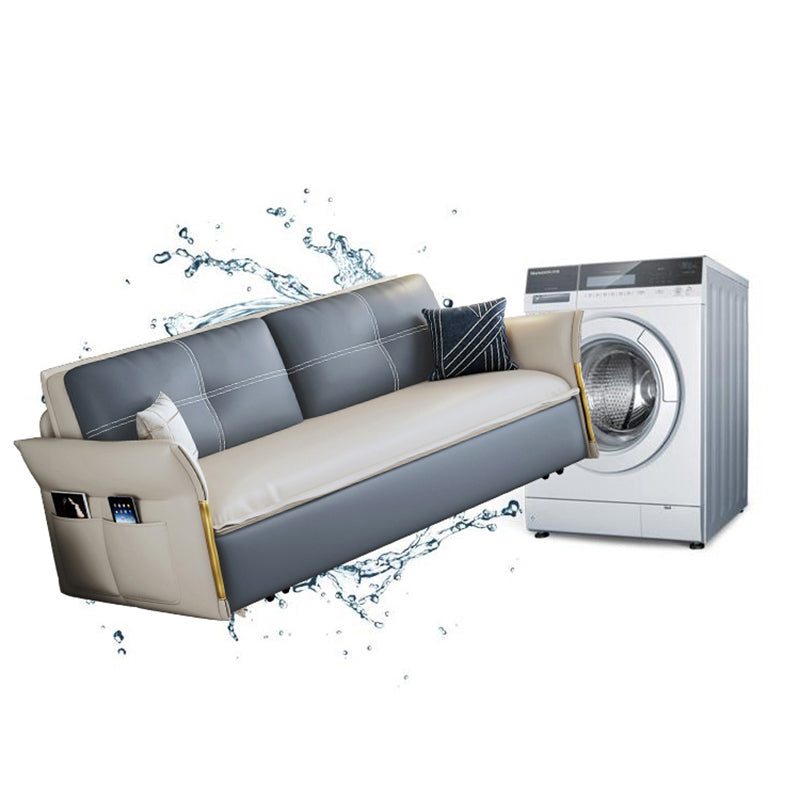 Faux Leather Stain Resistant Contemporary Flared Arm Couch Bed Clearhalo 'furn' 'furn_sofas' 'Furniture' 'Living Room Furniture' 'Sofa' 'sofas' 5450946