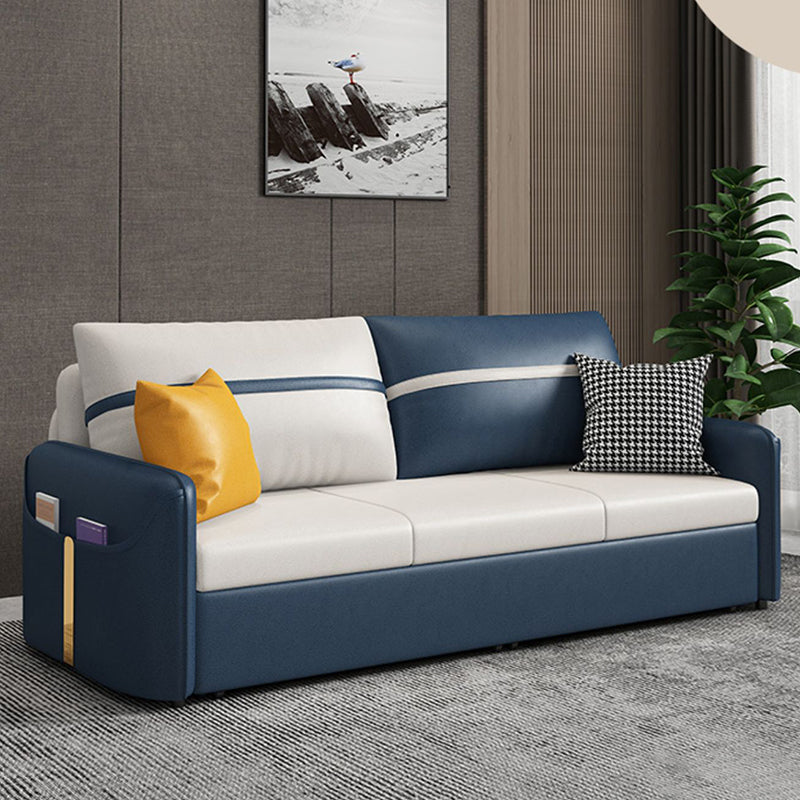 Square Arm Contemporary Convertible Faux Leather Couch Bed with 2 Pillows Storage Included Clearhalo 'furn' 'furn_sofas' 'Furniture' 'Living Room Furniture' 'Sofa' 'sofas' 5450955