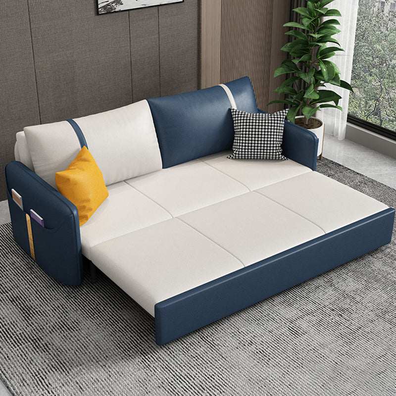 Square Arm Contemporary Convertible Faux Leather Couch Bed with 2 Pillows Clearhalo 'furn' 'furn_sofas' 'Furniture' 'Living Room Furniture' 'Sofa' 'sofas' 5450956