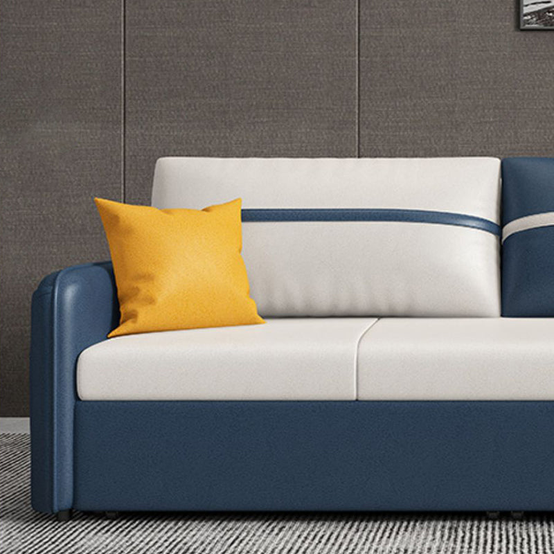 Square Arm Contemporary Convertible Faux Leather Couch Bed with 2 Pillows Clearhalo 'furn' 'furn_sofas' 'Furniture' 'Living Room Furniture' 'Sofa' 'sofas' 5450958