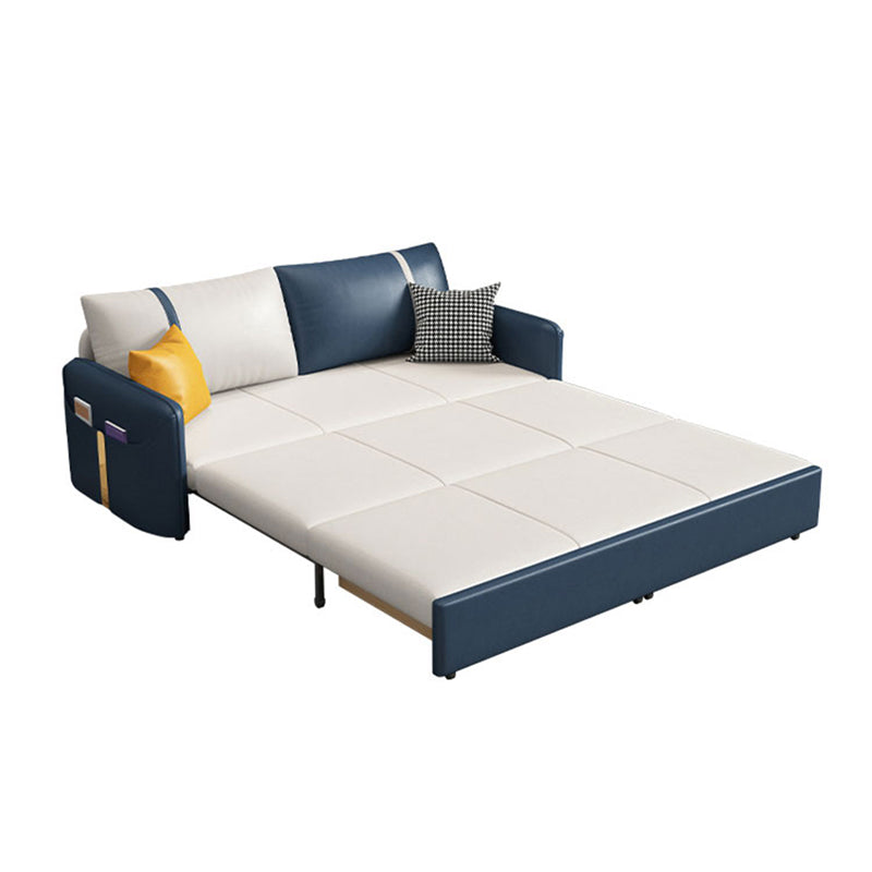 Square Arm Contemporary Convertible Faux Leather Couch Bed with 2 Pillows Clearhalo 'furn' 'furn_sofas' 'Furniture' 'Living Room Furniture' 'Sofa' 'sofas' 5450963